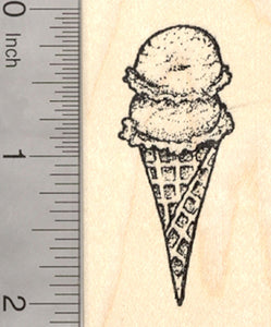 Ice Cream Cone Rubber Stamp, Waffle Style Double Scoop