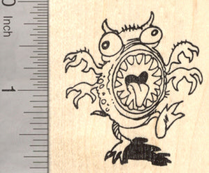 Monster Rubber Stamp, Halloween Creature with Teeth and Arms