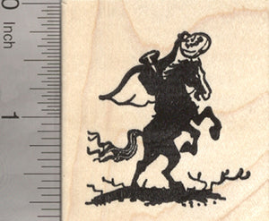 Headless Horseman Halloween Rubber Stamp, Rider with Pumpkin Head