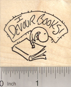 I Devour Books Rubber Stamp, Bookworm, Kids Need to Read Educational Series, Teacher