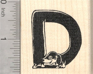 Dachshund Rubber Stamp, Wiener Dog Shaped as a Letter D, Dark Coat