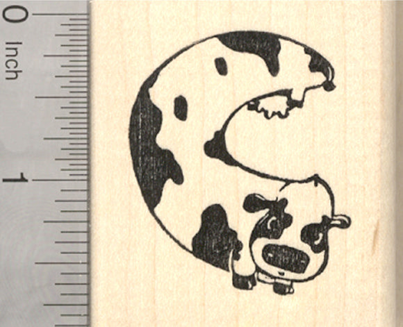 Spotted Cow Rubber Stamp, Cattle Shaped like a Letter C
