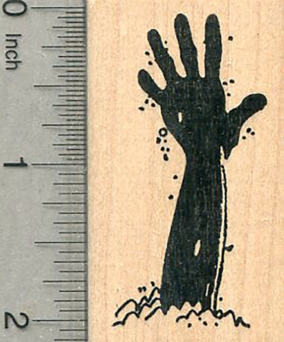 Zombie Hand Rubber Stamp, Emerging from Grave, Halloween