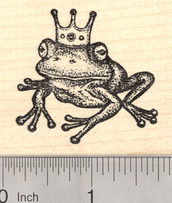 Frog Prince Rubber Stamp, with Crown, Fairy Tale, European Folklore, Fantasy