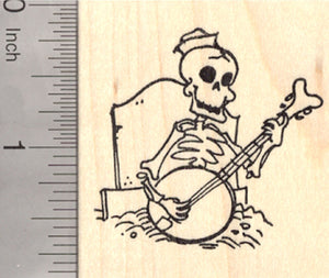 Skeleton Rubber Stamp, Playing Banjo from his Grave, Day of the Dead, Halloween, Día de Muertos