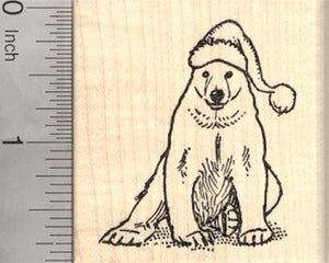 Christmas Polar Bear Rubber Stamp, in Santa Hat