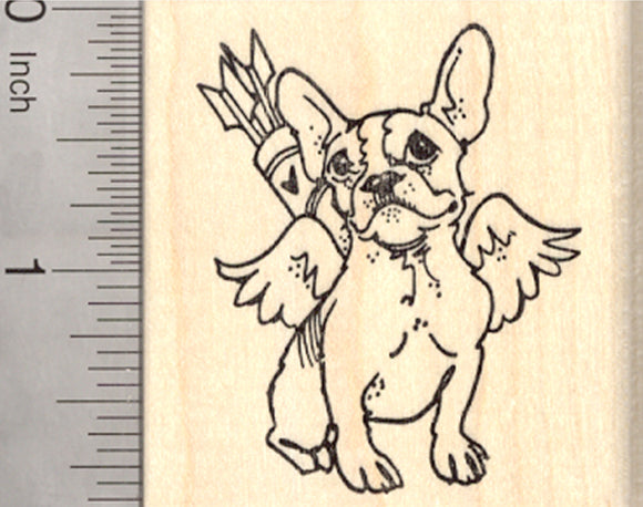 Valentine's Day French Bulldog Rubber Stamp, Dog as Cupid with Arrows