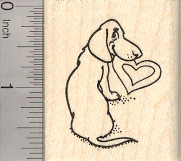 Valentine's Day Dachshund Rubber Stamp, Dog with Heart in Mouth