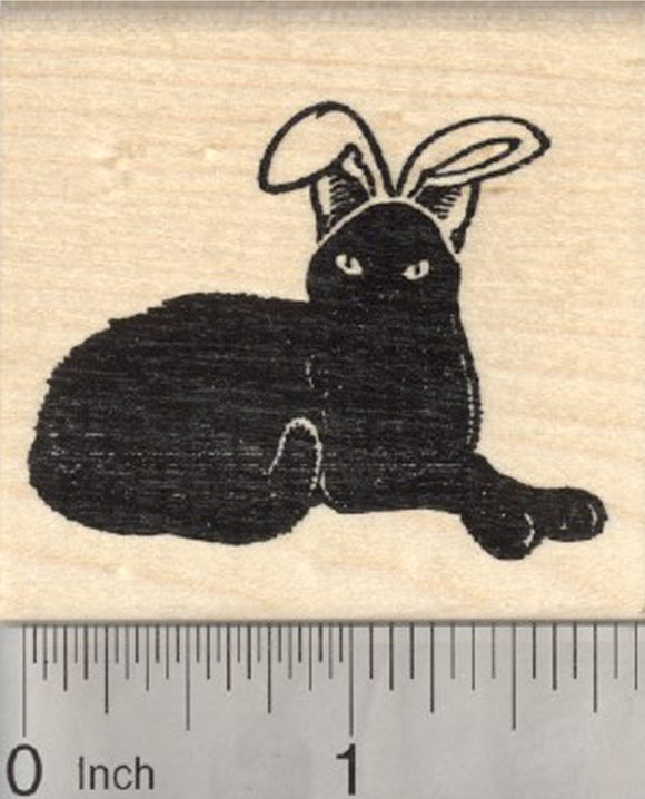 Easter Black Cat Rubber Stamp, in Bunny Ears