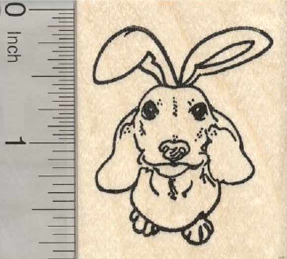 Easter Dachshund Rubber Stamp, Dog in Bunny Ears