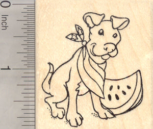 4th of July Pitbull Terrier Rubber Stamp, Staffordshire Dog