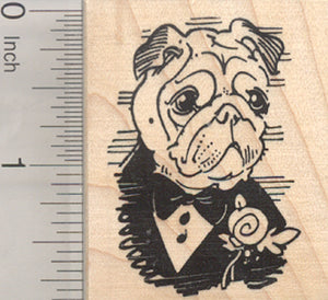 Pug in Tuxedo Rubber Stamp, Wedding, Groom, Dog Ring Bearer