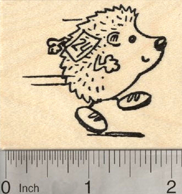 Running Hedgehog Rubber Stamp, Wearing Race Bib