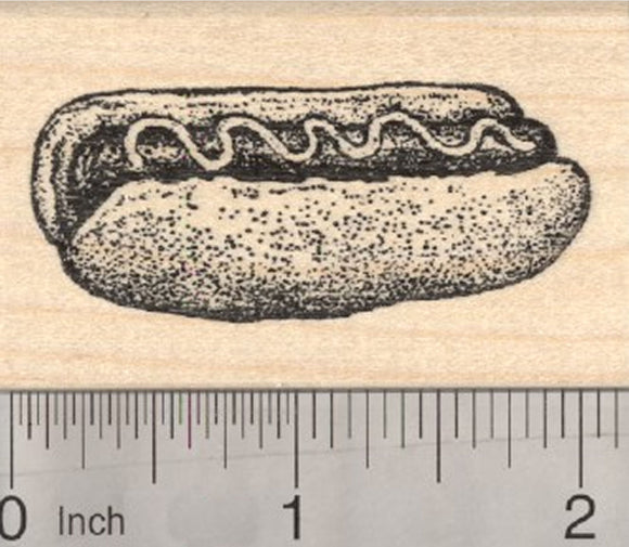 Hot Dog Rubber Stamp, with Bun, Grill Out Food