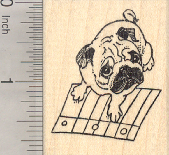 Pug Rubber Stamp, Back to School, Dog with Notebook Paper