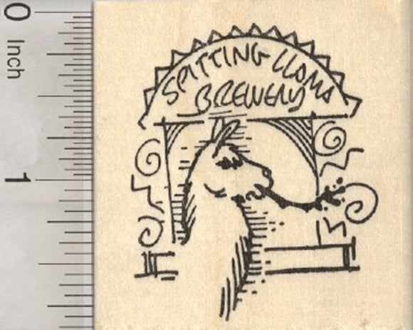 Spitting Llama Brewery Rubber Stamp, Craft Beer Theme
