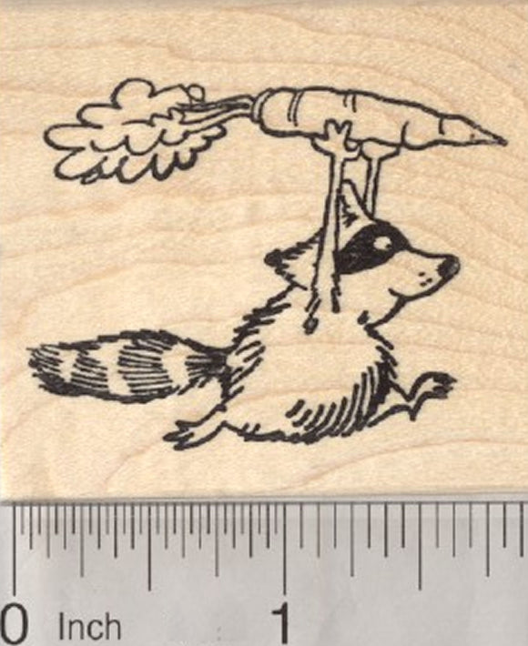 Garden Bandit Rubber Stamp, Raccoon Stealing Carrot