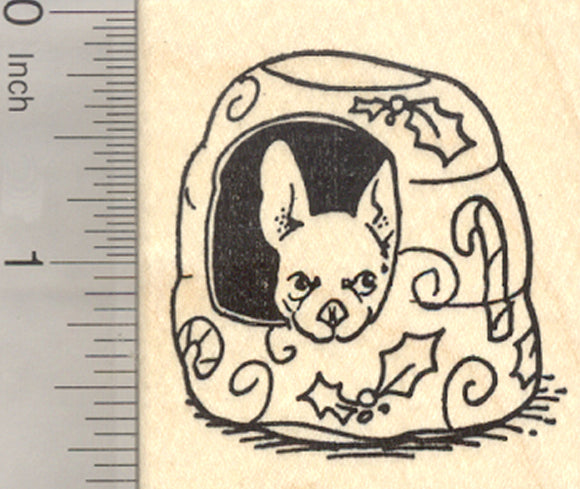 Christmas French Bulldog Rubber Stamp, Frenchie