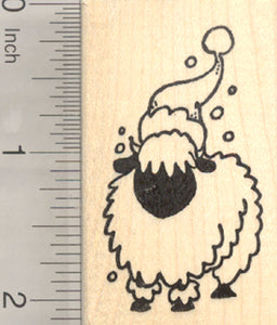 Christmas Valais Blacknose Sheep Rubber Stamp, in Santa Hat