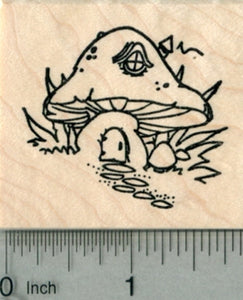 Mushroom Fairy House Rubber Stamp, Fantasy Cottage