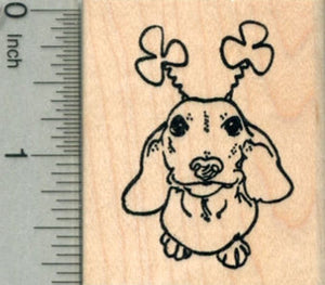 Saint Patrick's Day Dachshund Rubber Stamp, Dog with Shamrock Antennae