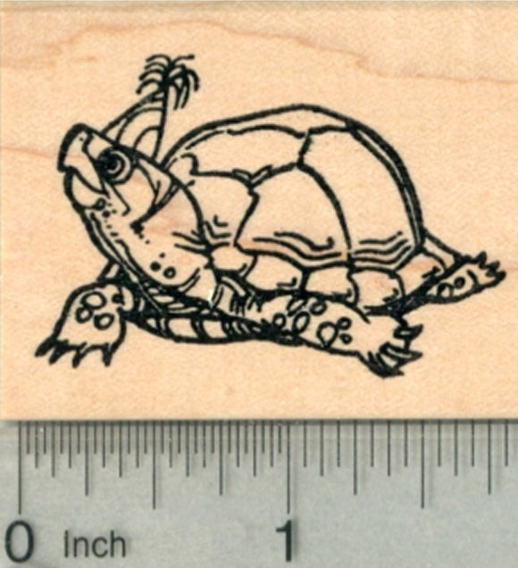 Birthday Tortoise Rubber Stamp, Turtle in Party Hat