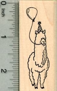 Birthday Alpaca Rubber Stamp, with Balloon and Party Hat
