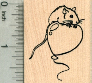 Rat Birthday Rubber Stamp, Rodent on Balloon, Mouse