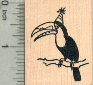 Birthday Toucan Rubber Stamp, Tropical Bird in Party Hat