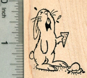 Bunny Crying Rubber Stamp, Rabbit with Ice Cream Cone