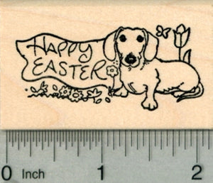 Happy Easter Dachshund Rubber Stamp, Dog with Banner