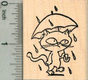 Cat with Umbrella Rubber Stamp, Spring Showers Series