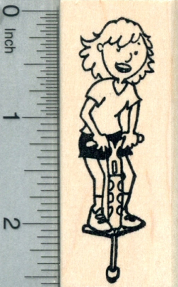 Girl on Pogo Stick Rubber Stamp, Active Child Series