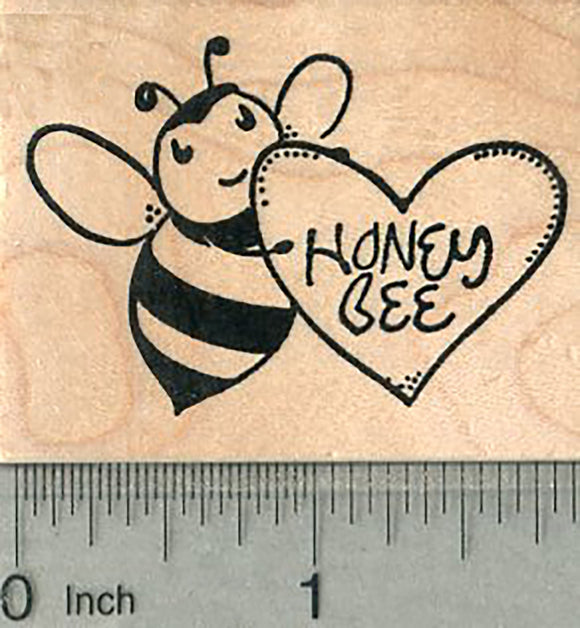Honey Bee Rubber Stamp, With Heart