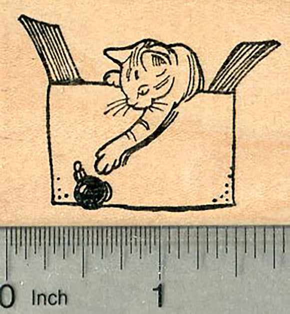 Christmas Cat Rubber Stamp, with Holiday Tree Ornament