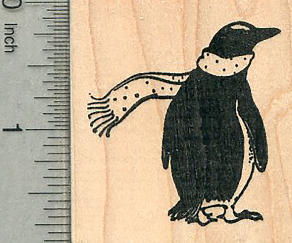 Penguin in Scarf Rubber Stamp, Christmas Holiday Series
