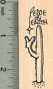 Christmas Cactus Rubber Stamp, Peace on Earth Saguaro