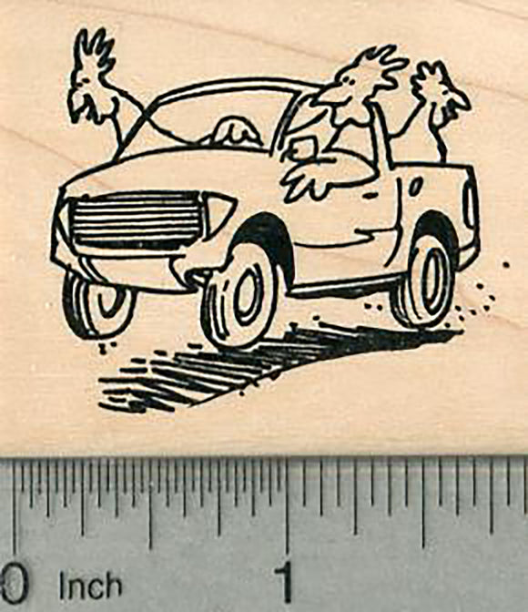 Chicken Rubber Stamp, Driving a Pickup Truck