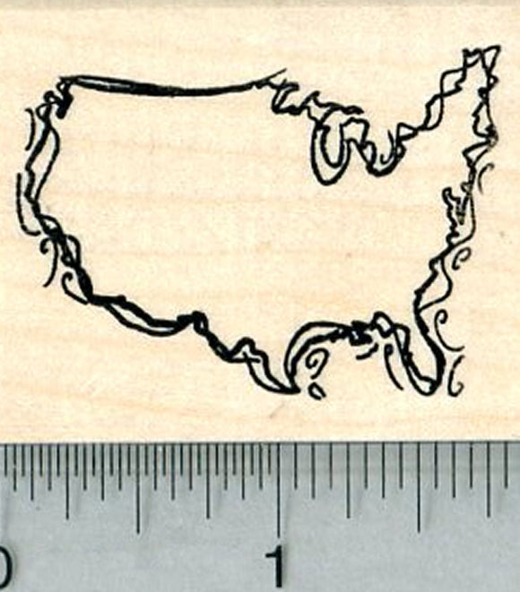 United States of America Rubber Stamp, Outline Map of USA