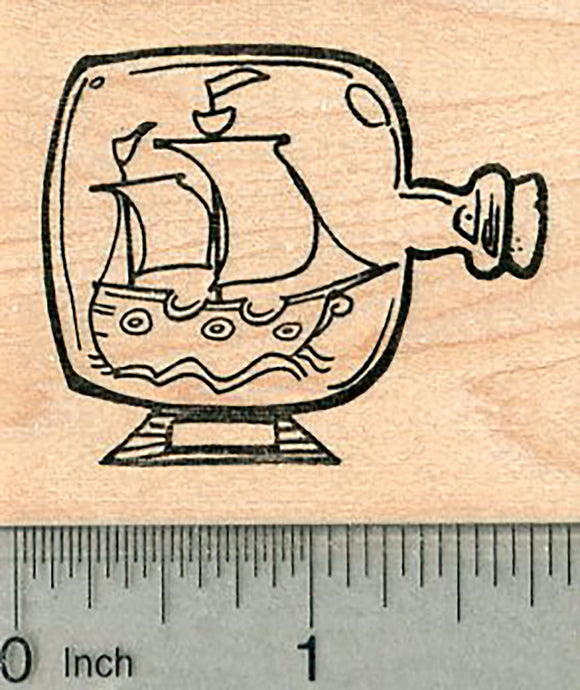 Ship in a Bottle Rubber Stamp, Nautical Travel Series