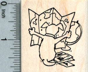 Travel Dog Rubber Stamp, with Atlas and World Map