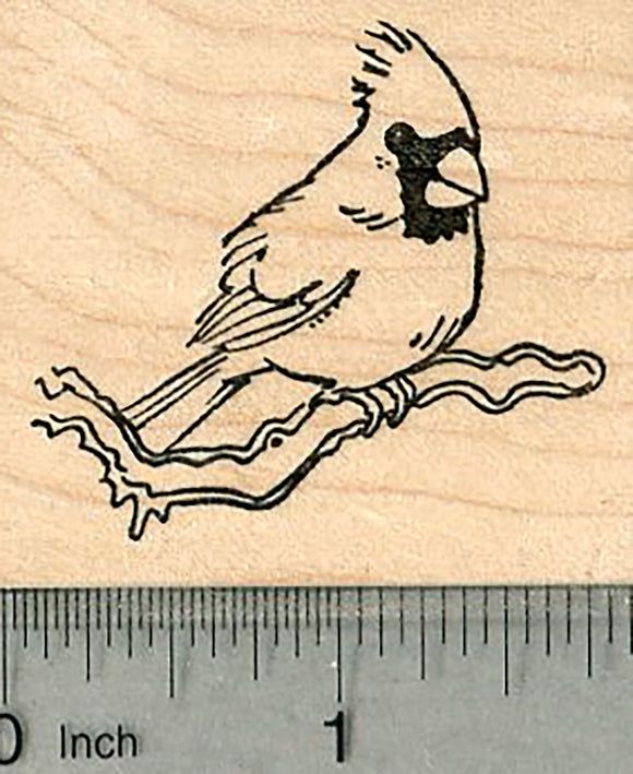 Cardinal Rubber Stamp, Bird on Perch