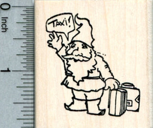 Traveling Gnome Rubber Stamp, Hailing a Taxi