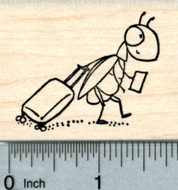 Travel Bug Rubber Stamp, Pulling Luggage