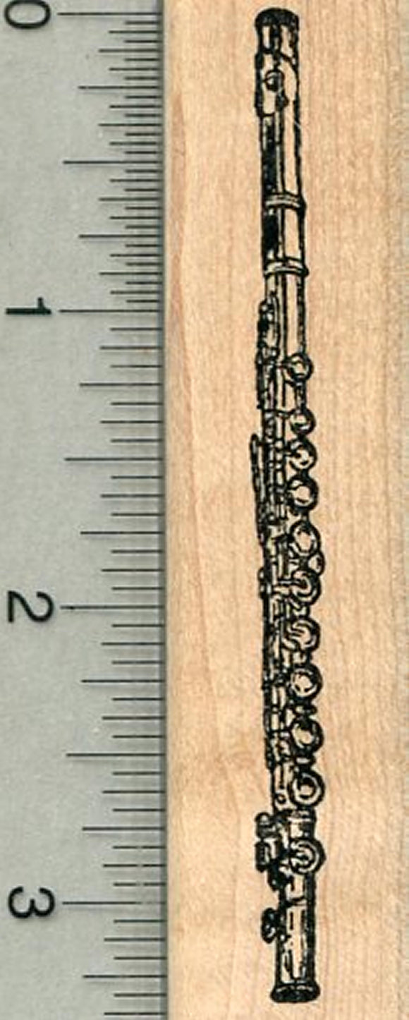 Flute Rubber Stamp, Woodwind Musical Instrument Series