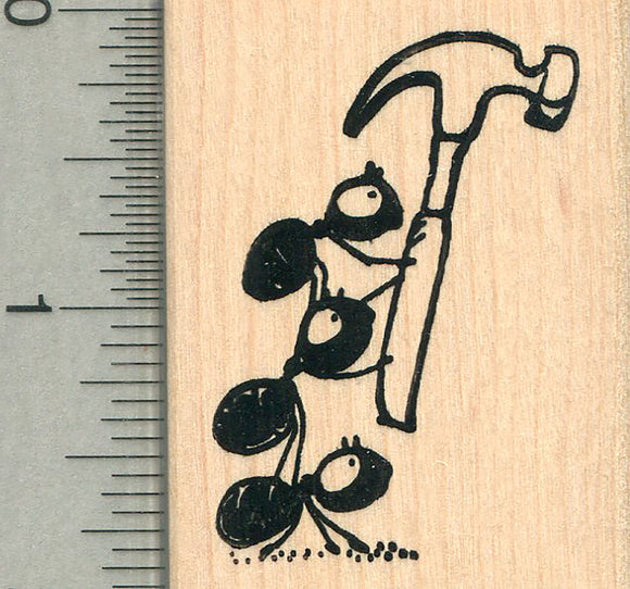 Carpenter Ant Rubber Stamp, with Hammer