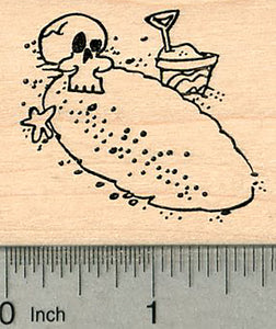 Beach Skeleton Rubber Stamp, Day of the Dead, Buried in Sand