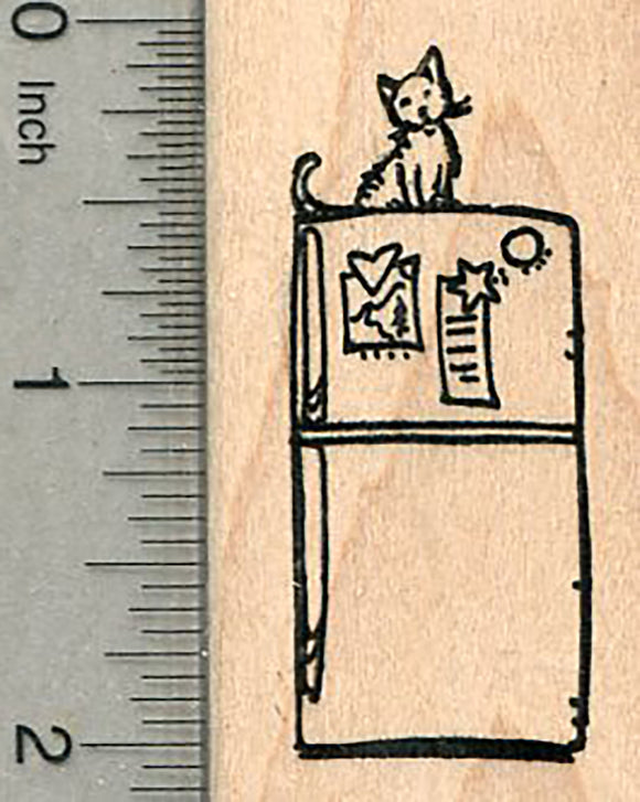 Cat Rubber Stamp, Sitting on Refrigerator