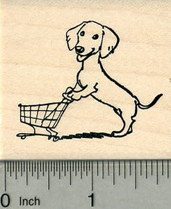 Dachshund Rubber Stamp, Dog with Shopping Cart