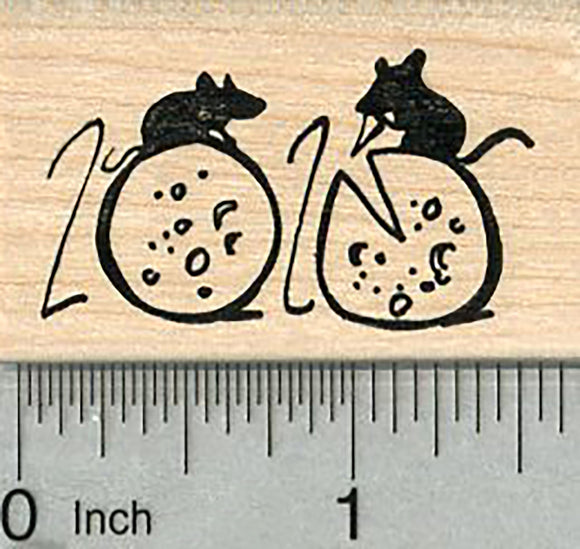 Year of the Rat Rubber Stamp, Chinese New Year, Rats with Cheese